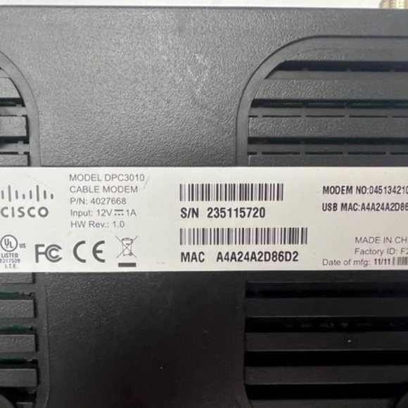 CISCO DPC3010  Docsis 3.0 8x4 cable Modem USB 2.0 gigabit Ethernet - Picture 2 of 4